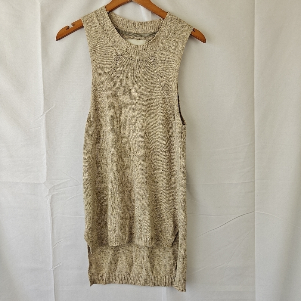 Brochu Walker Linen Blend Hi-Low Sweater Tank Beige Speckled Knit Side Slit Sz S
